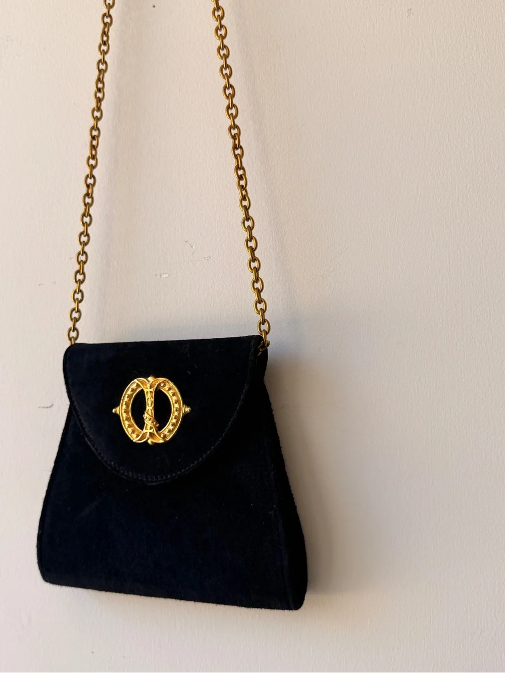 Vintage Casual Corner Black Crossbody Bag with Gold Chain